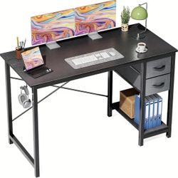 47in Black Computer Desk With Drawers