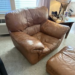 Like New Leather Sofa And Chair With Ottoman 