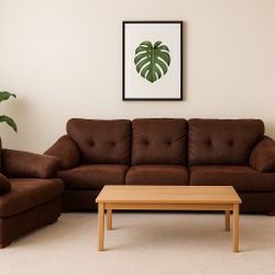 Brown Leather Sofa With Matching Chair.