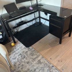 Glass Top - Corner Desk With File Cabinet