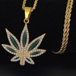 Big Leaf Diamond Pendant With Gold Chain $18.00 price firm