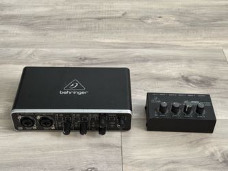 Behringer U-Phoria UMC204HD USB Audio Interface and Behringer MX400 MicroMix ultra low-noise 4-channel mono line mixer