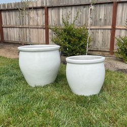 Set of 2 Willow Gardens Ceramic White Pots