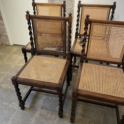 Set Of 4 Wood And Cane Chairs