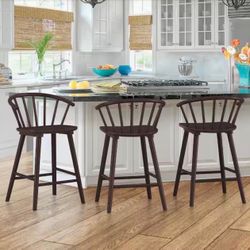 Set Of 3 Solid Wood Barstools