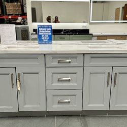 FINAL CLEARANCE 45% OFF Grey Double Shaker Bathroom Vanity Base 72"w/3 Drawers Solid Wood