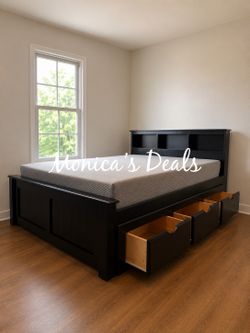 Queen Solid Wood Bed With 3 Drawers And Memory Foam Mattress $780