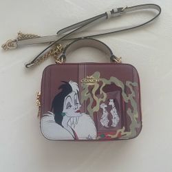 Disney Box Crossbody Purse With Cruella Red Leather 