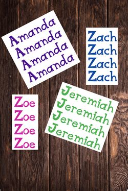 Vinyl Decal Name Sheet Set Of 4 Names 