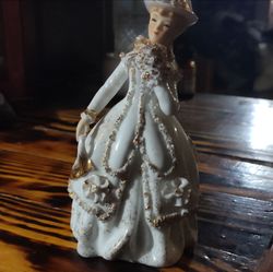 Porcelain Victorian Lady Figurine White and Gold