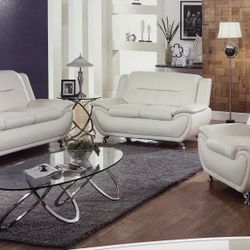 Modern Style White Leather Couch Set 