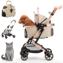 Kenyone 3-in-1 Pet Stroller for Small Medium Dogs Puppy Cat Stroller with Detachable Carrier & Pad Lightweight Foldable Aluminum Alloy Frame Dual No-Z