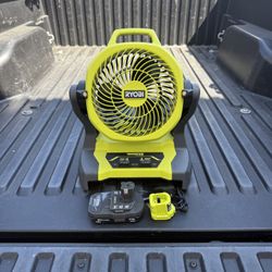 RYOBI ONE+ 18V Cordless 7-1/2 in. Bucket Top Misting Fan Kit w/1.5 Ah Battery & Charger 