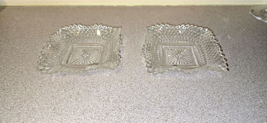 ESTATE SALE Set of 2 Vintage Clear Pressed Glass Square Trinket Dishes / Candy Bowls