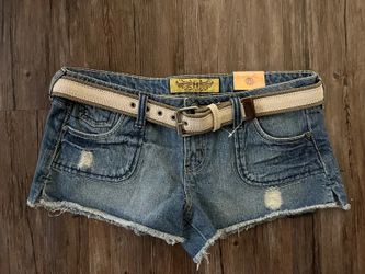 NWT Y2K Hint Jeans Distressed Denim Micro Jean Shorts Belt Sz 11