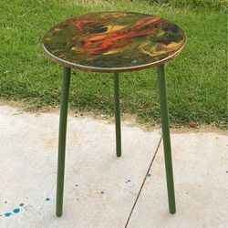 Small Round Camo green epoxy top stand or accent, end, or side table 25”H x 17”