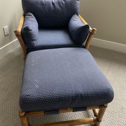 Vintage Coastal Style Bamboo Chair and Ottoman