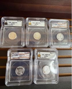 Lot of 5 1/10 ICG graded silver rounds