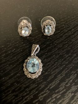 Sterling silver Blue stone pendant & earrings.
