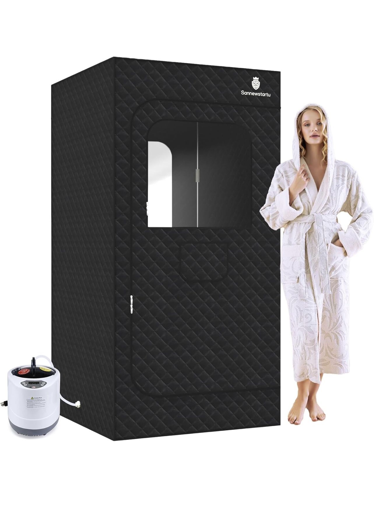 Portable Steam Sauna, Full Size Steam Sauna Box, 600D Canvas Personal Home Sauna Spa, at Home Full Body Sauna, FCC Certified 3L & 1200W Steam Generato