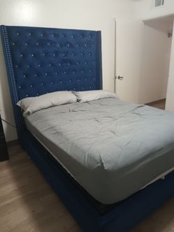 Nice Diamond Blue Velvet Queen bedframe