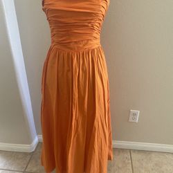 Strapless Orange Cotton Womens Dress 
