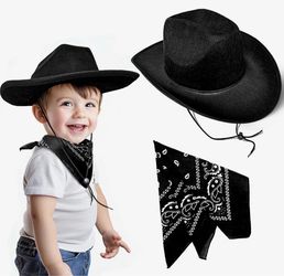 Kids Black Cowboy Hat & Bandana Set (Ages 2–5)