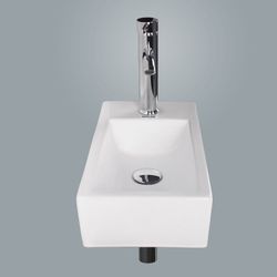 Bathroom Wall Mount Rectangle Corner Single Sink White Porcelain Ceramic Vessel Sink & Chrome Faucet Combo without P-Trap