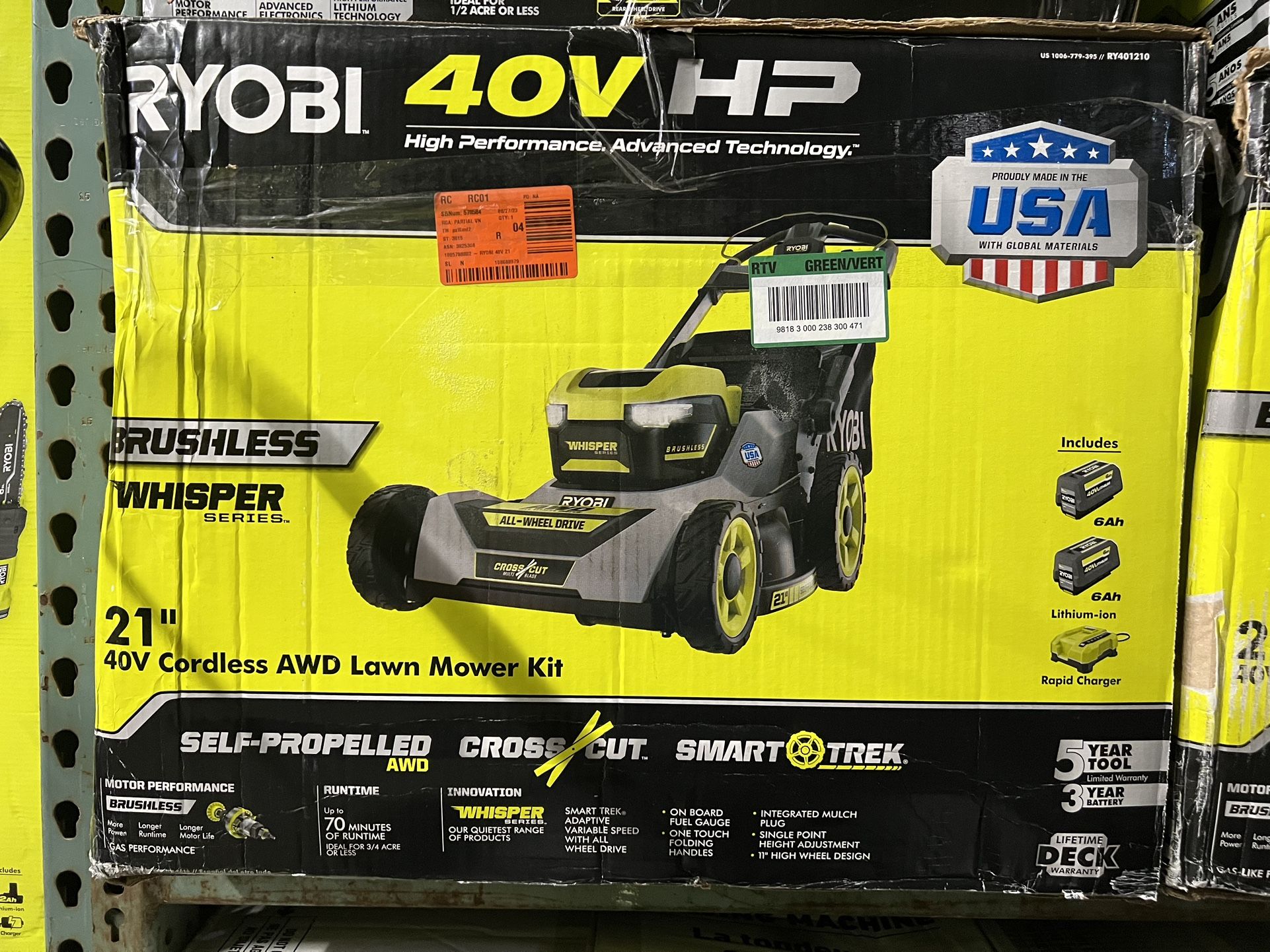 RYOBI 40V HP Brushless Whisper Series 21. in Walk Behind Self-Propelled All Wheel Drive Mower - (2) 6.0 Ah Batteries & Charger