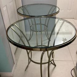 Double Round Glass Tables Gold Trim Asking $225. Both
