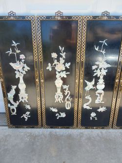 Chinese Black Lacquer Mother of Pearl Wall Panels