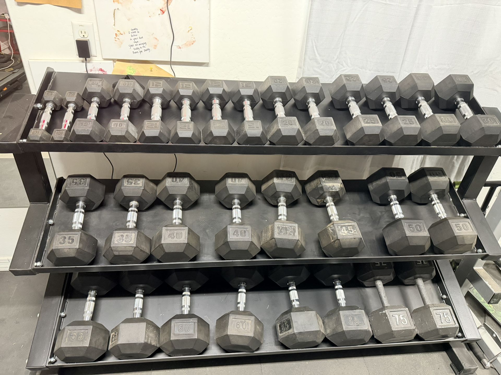 Rubber Coated Hex Dumbbells 3-75lb