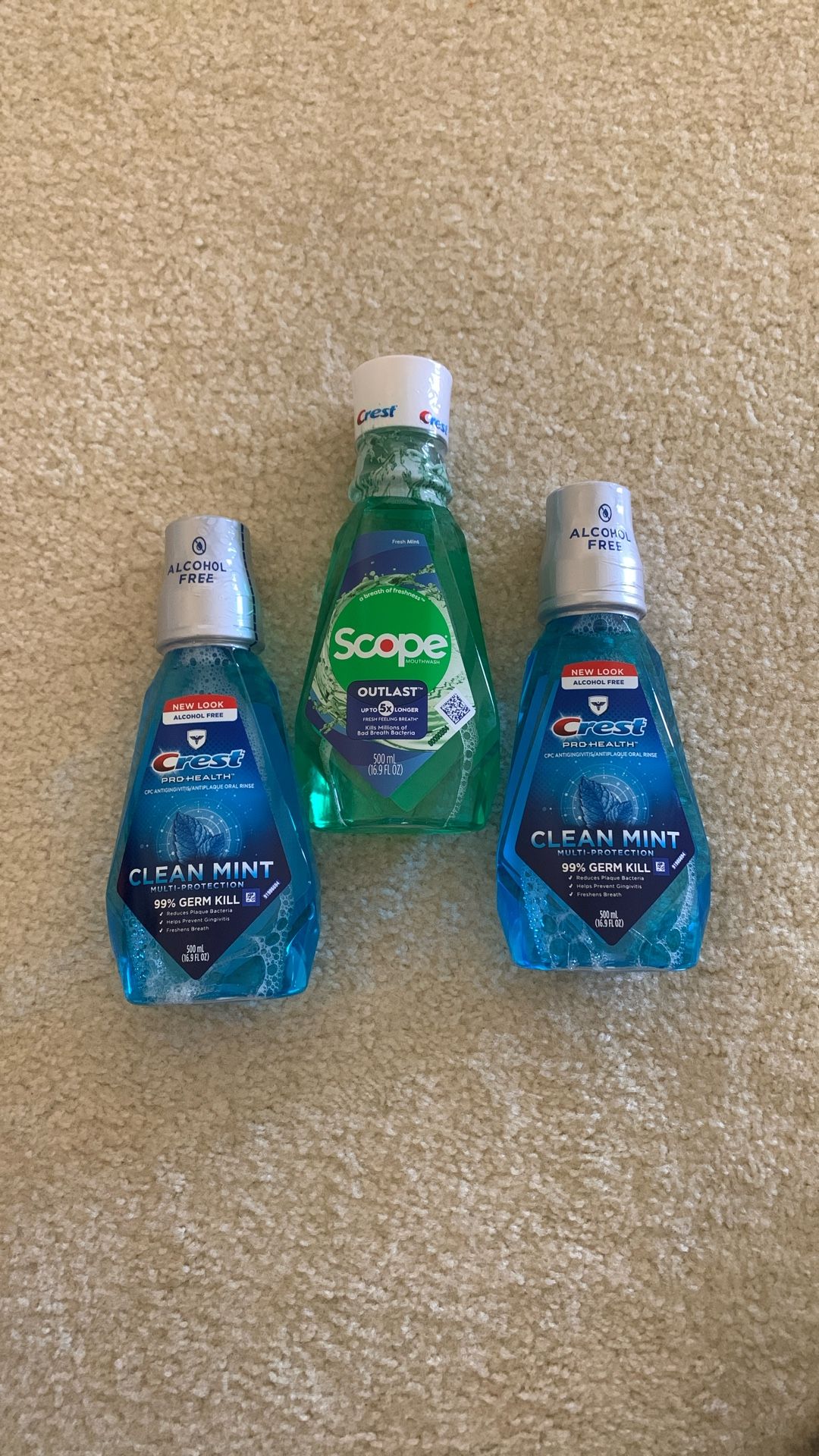 Crest Pro-Health Alcohol Free Mouthwash, Clean Mint, 500 mL (3) Bottles For $7