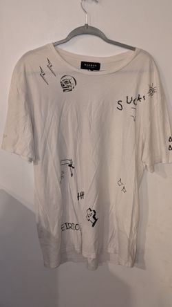 PacSun Graphic T-Shirt White Skull Doodle Print large