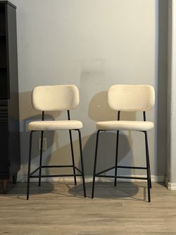 Pair of Modern Cream Upholstered Counter Stools (75th ave & Olive)