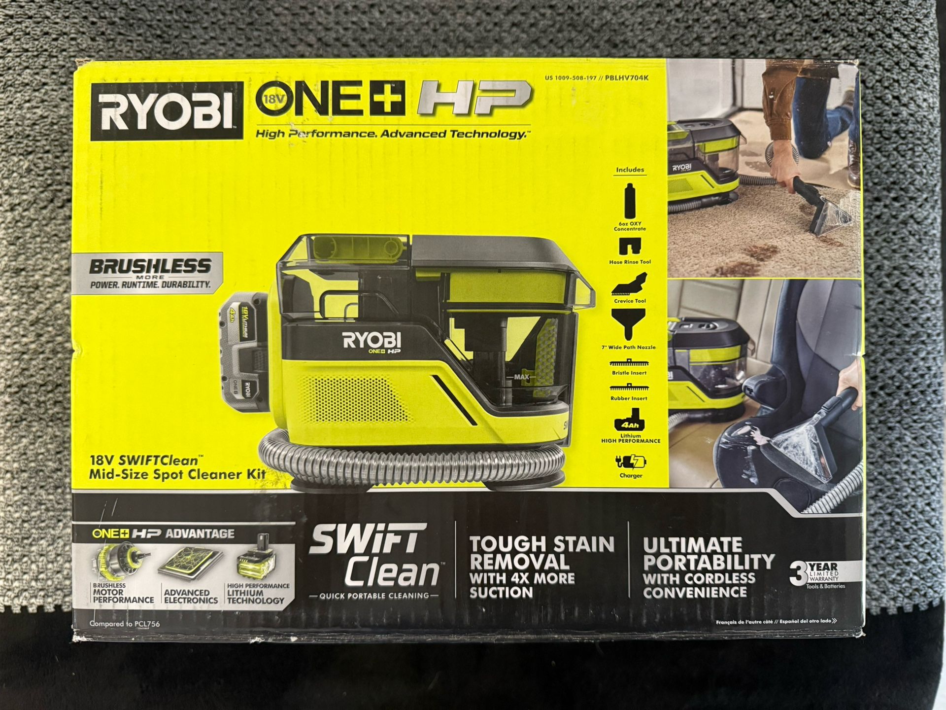 RYOBI ONE+ HP 18V Cordless SWIFTClean Mid Size Spot and Carpet Cleaner Kit with 4.0 Ah Battery and Charger