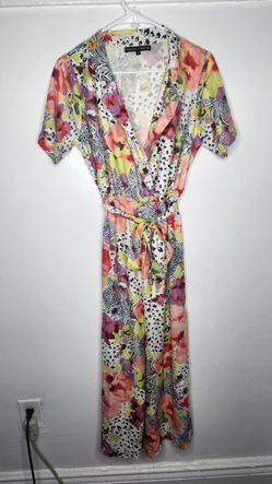 America & Beyond Dress Womens Small Multicolor Wrap Belted Floral Animal Print