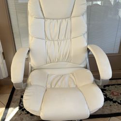 Four White Leather Desk Chairs