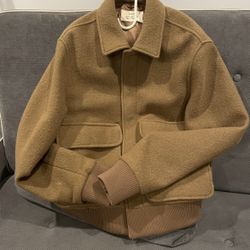 zara origins mens beige 100% wool bomber - m