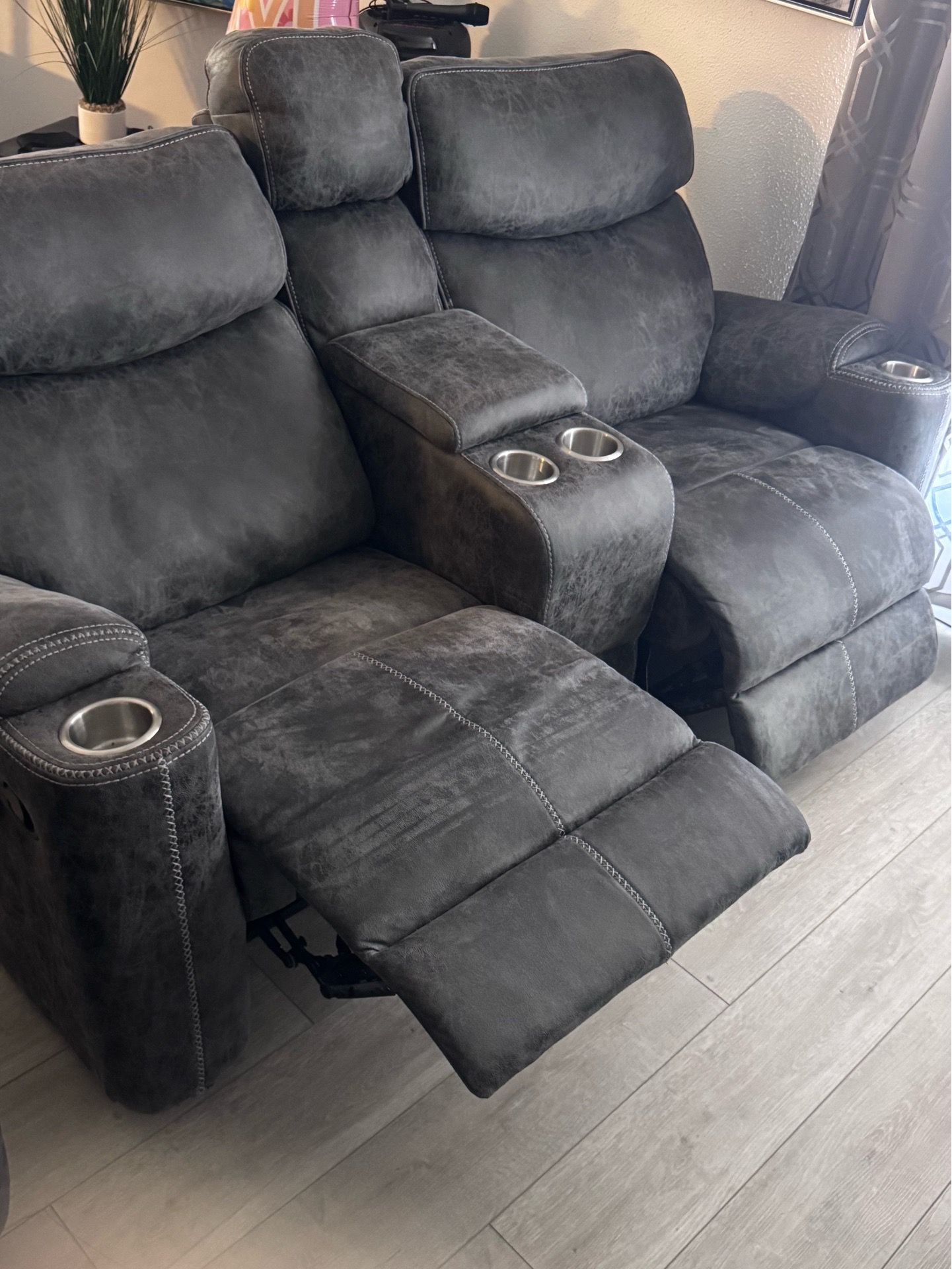 Dark gray loveseat