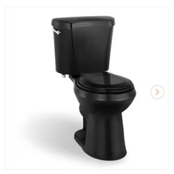 Glacier Bay 12 in. Rough In Two-Piece 1.28 GPF Single Flush Round Toilet in Black, Seat Included