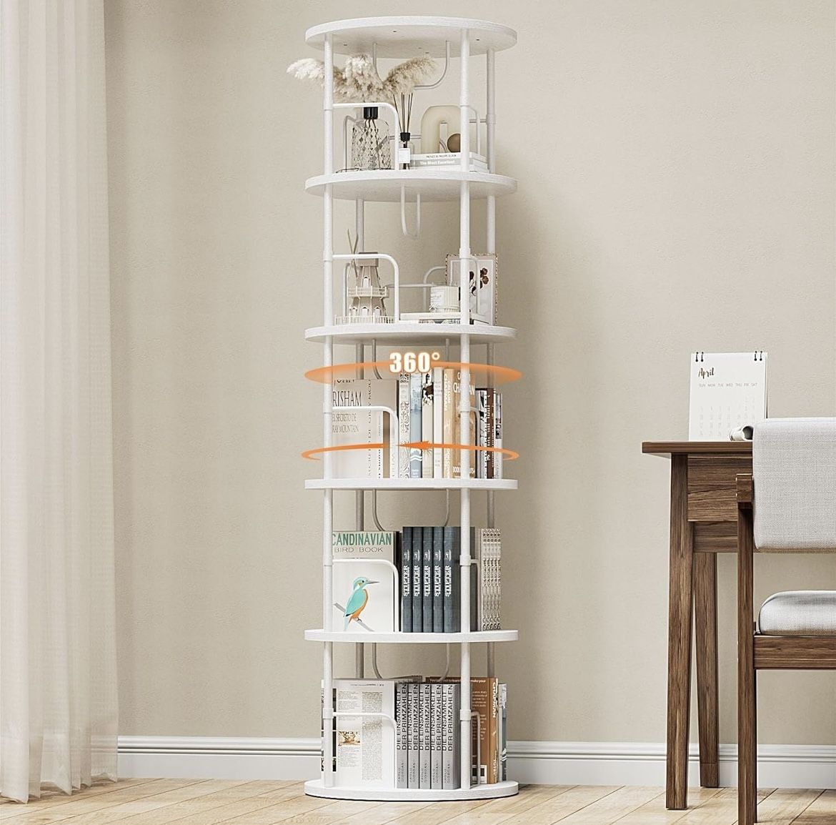 5 Tier Rotating Bookshelf, 360 ° Display Stackable Spinning Bookshelf Tower, Corner Bookshelf Tall Floor Standing Swivel Bookcase Narrow Storage Organ
