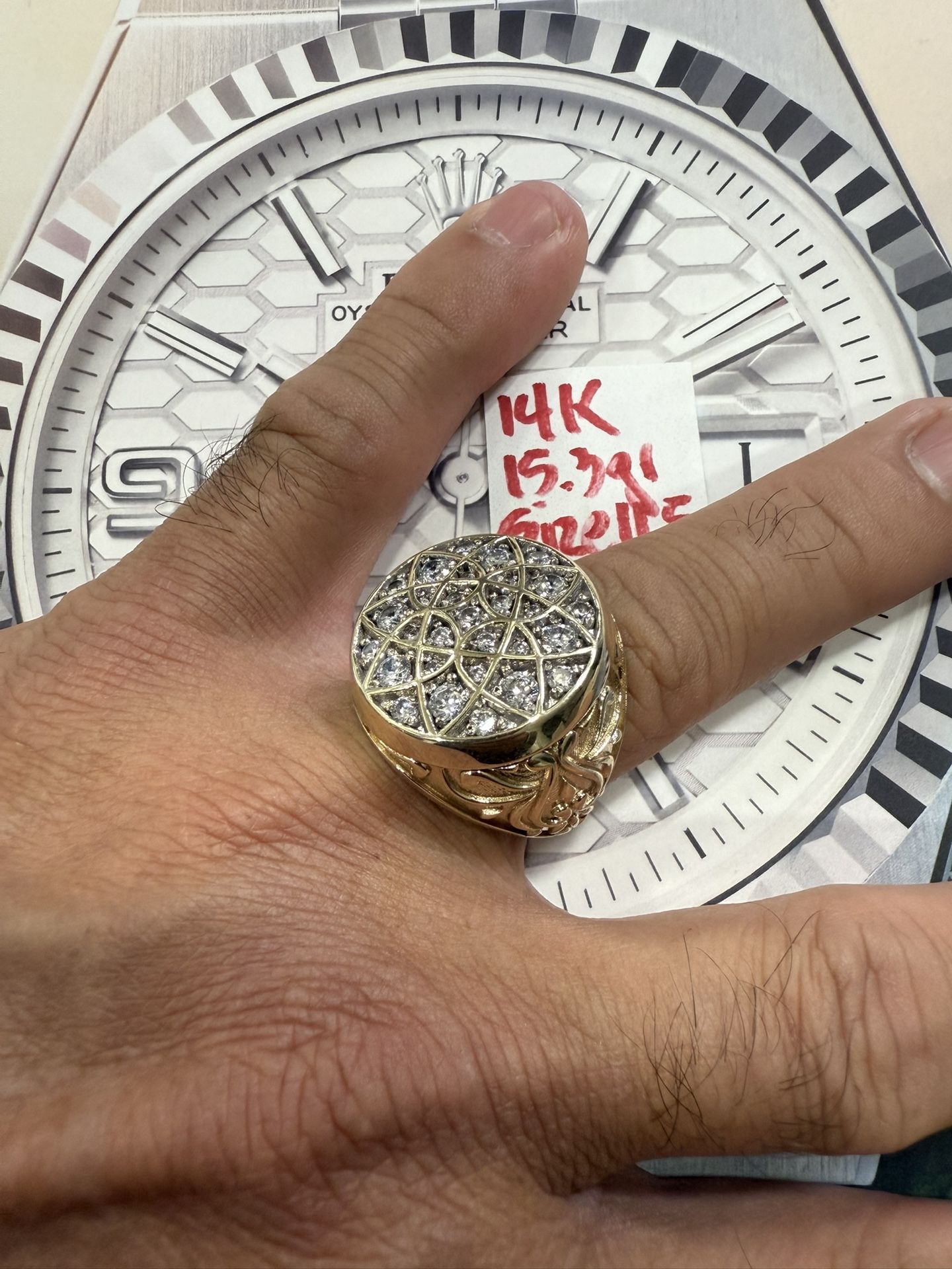 14K Solid Gold Ring CUBIC ZIRCONIUM STONES  15.3Gr Size 11.5