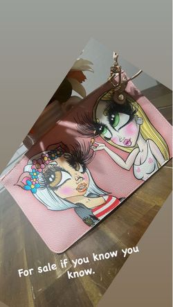 Pink Cartoon Print Wristlet Clutch Bag