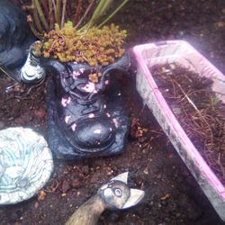 Black Boot  With Plants