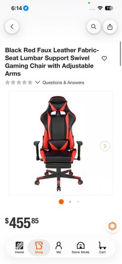 Black Red Faux Leather Fabric-Seat Lumbar Support Swivel Gaming Chair with Adjustable Arms