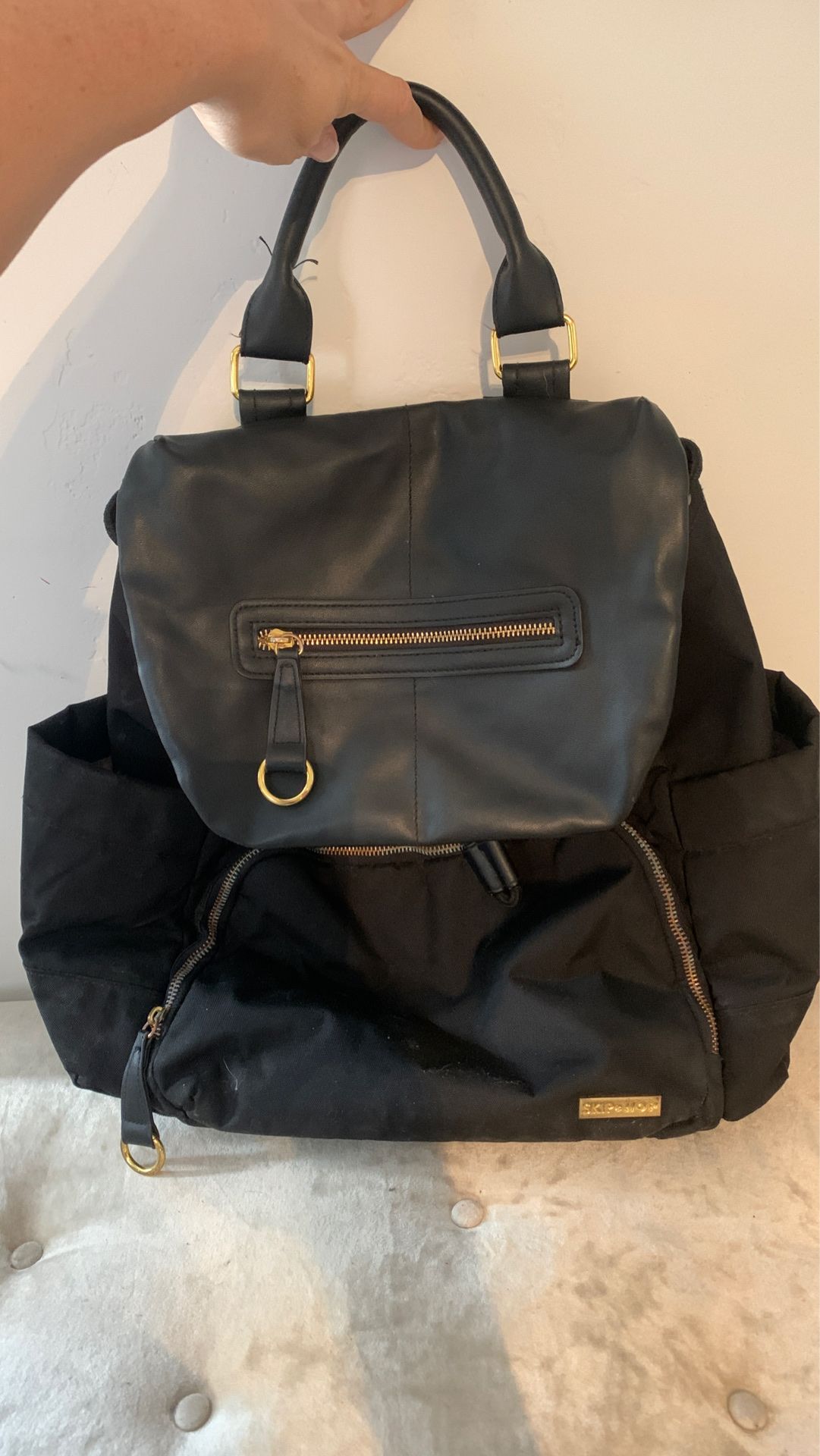Skip and Hop black and Gold diaper bag