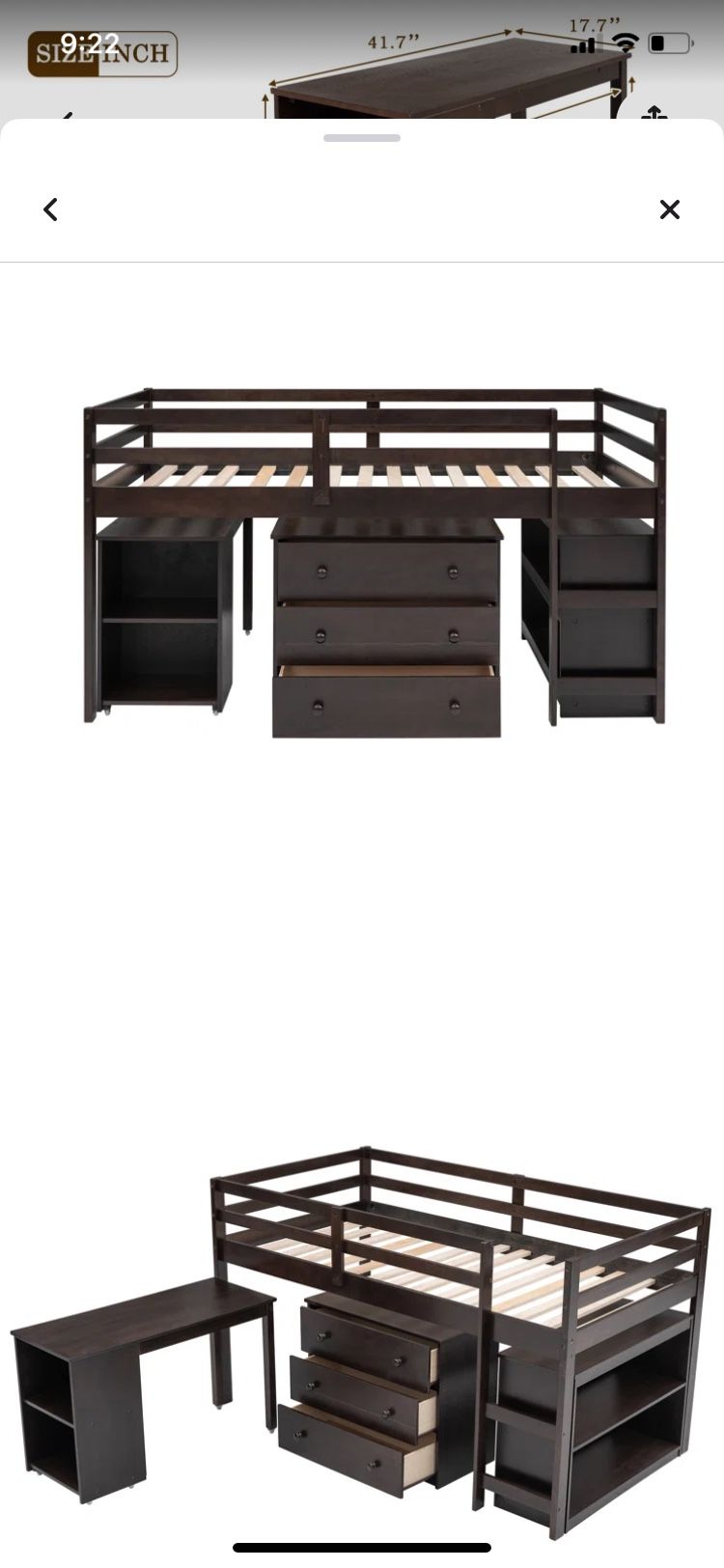 Kid Loft Bed With Desk Bookcase Bureau