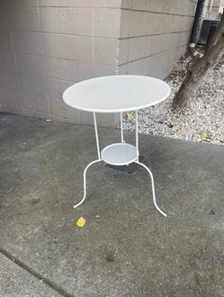 White Metal Round Side Table with Lower Shelf