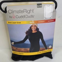 Climate Right By Cuddl Duds Fleece Base Layer Crew Womens XL Black 